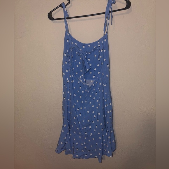 Wild Fable Blue Floral White Flower Mini Dress Tie Shoulder Size Medium - Picture 3 of 5